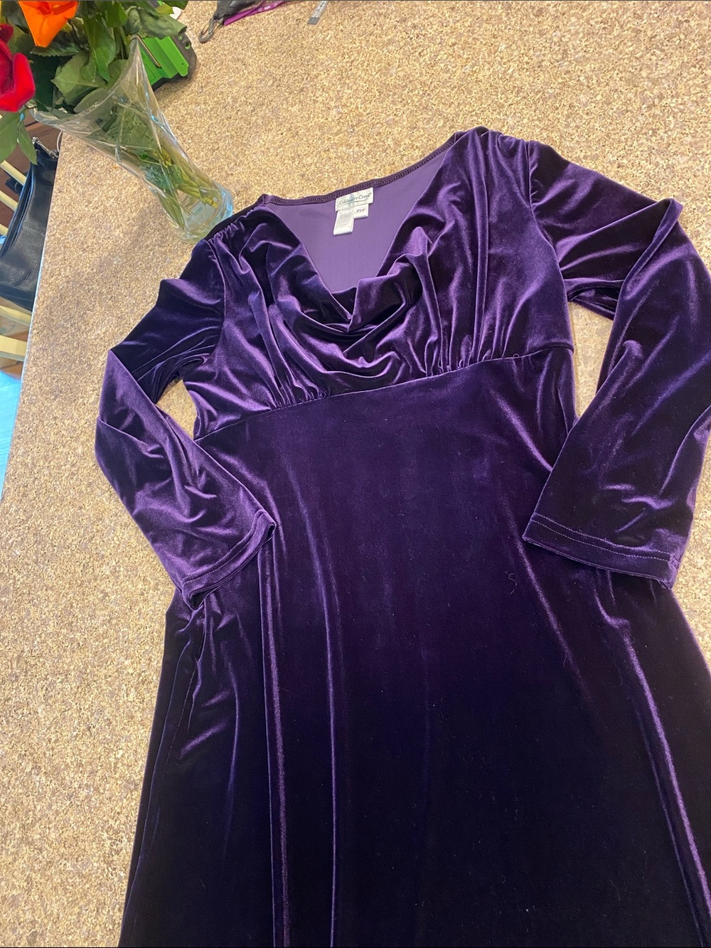 Coldwater Creek Purple Dress Velvety Look and Feel P14 Petite 14 MUSTY SMELL